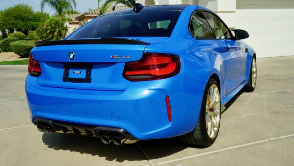 Back view of Blue BMW Car