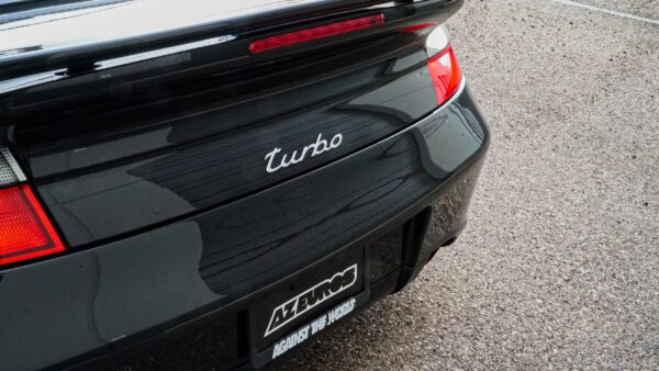 Black Porsche with Turbo in Cursive Engraved