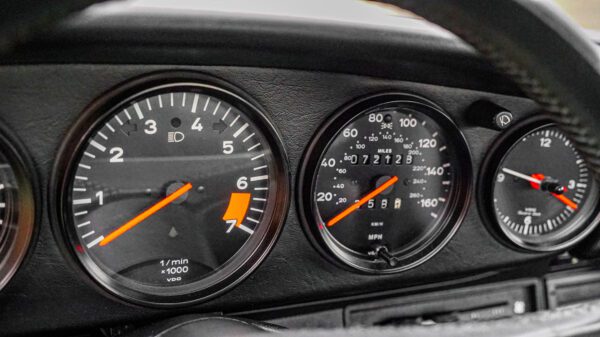 Car dashboard with speedometer and fuel gauge