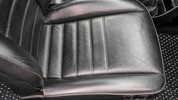 Black leather seat bottom in the car